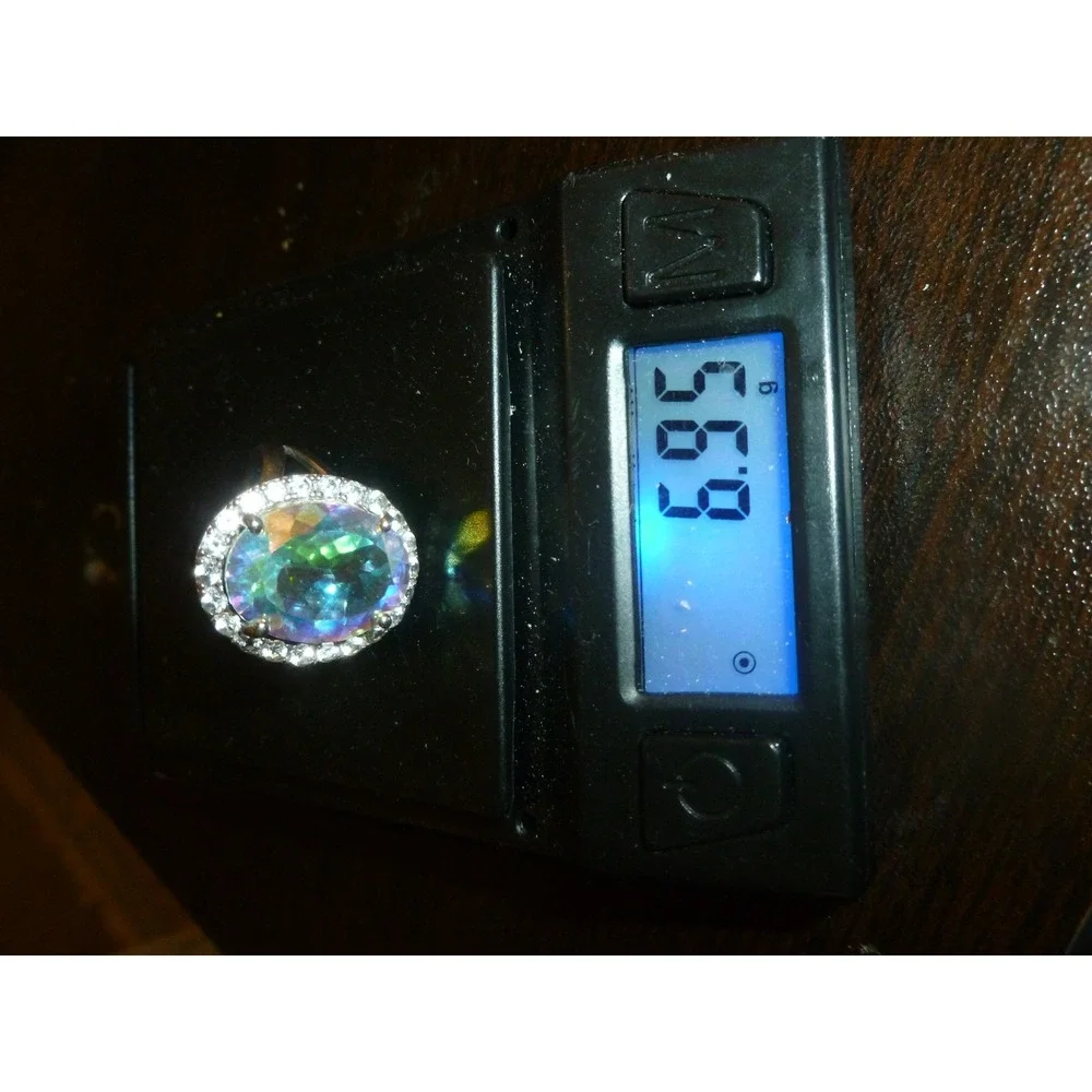 Silver Tone Aurora Borealis Crystal Halo Cocktail Ring Oval Iridescent Size‎ 7